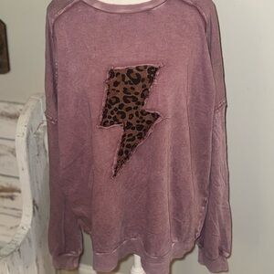 Easel Mauve Sweater with Leopard Lightning Bolt oversized